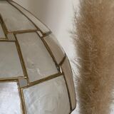 Table lamps with a lampshade with mother-of-pearl set with checkerboard brass and a gilded foot
