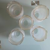 Set of 5 antique frosted glass lampshades with gold trim in Art Deco style