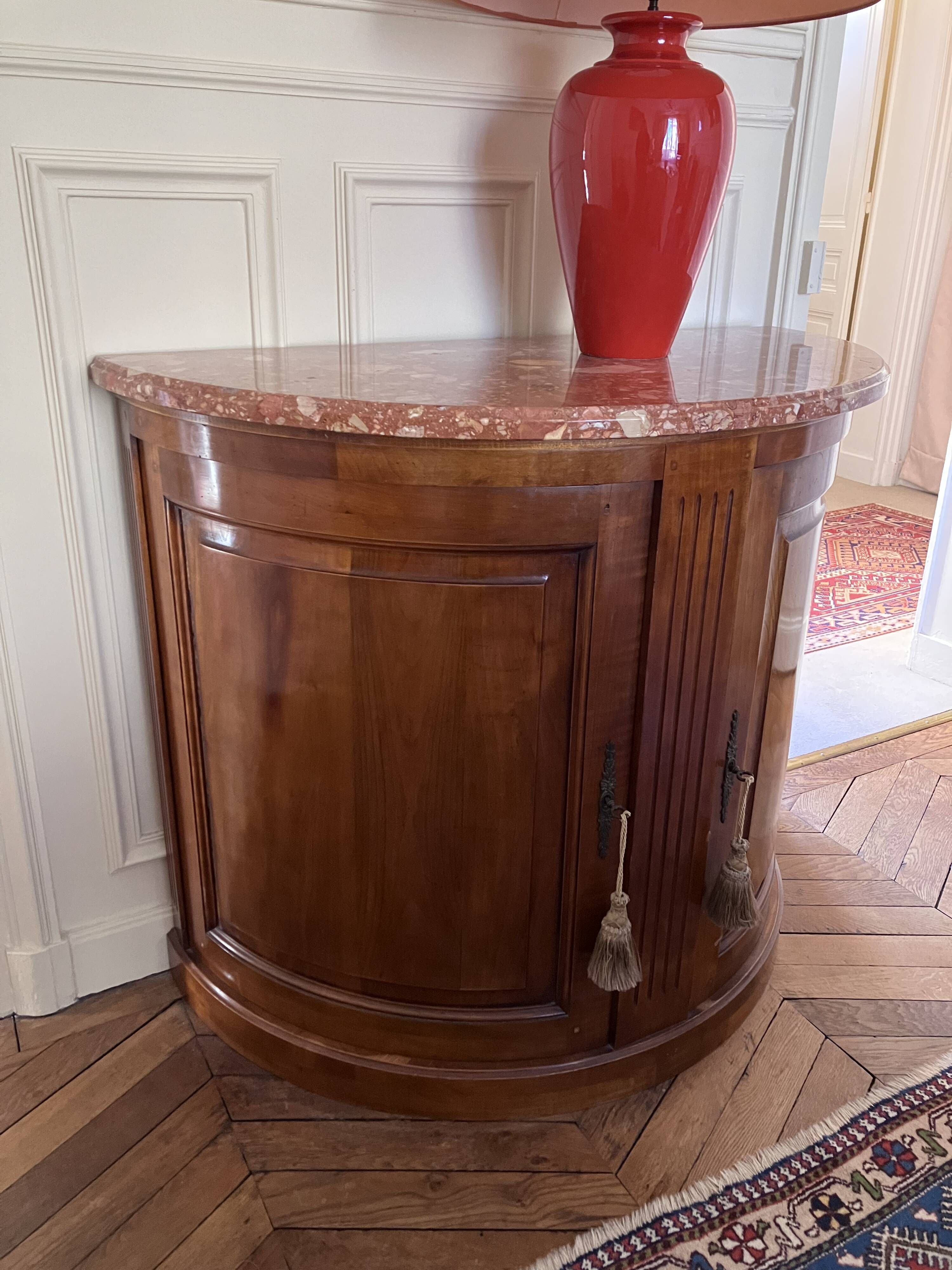 Louis XVI Period Half-Moon Buffet, Wood and Marble Top, 18th Century