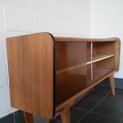 Sideboard vintage Scandinavian feet compass of oak and glass