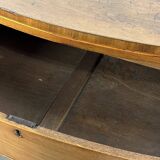 English commode from the George III Regency period, bombe shape in mahogany veneer.