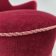 1970s, Danish armchair, cherry-red furniture velour, ash wood legs.