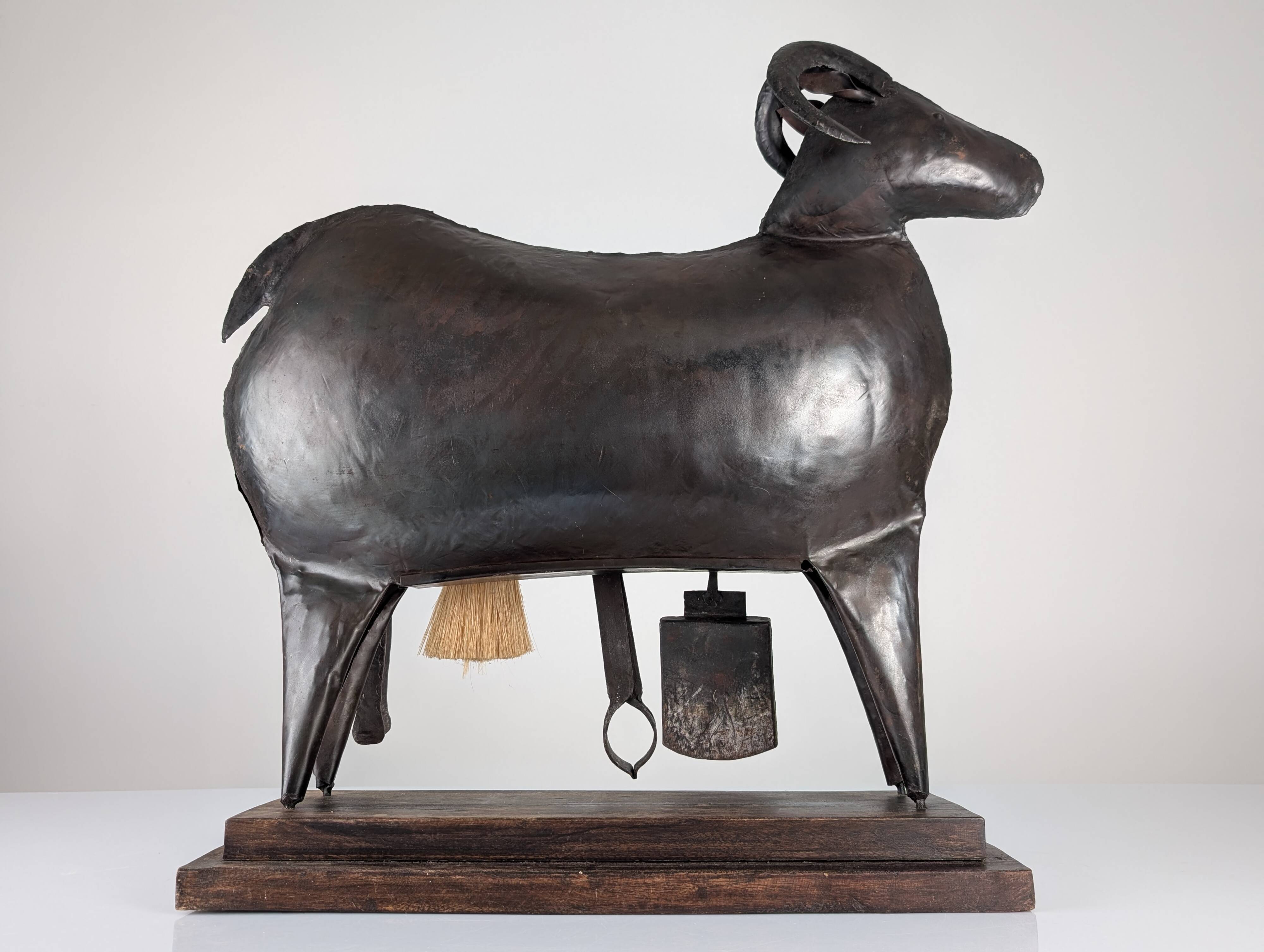 Brutalist Ram Shaped Fireplace Tool Set in Hand Forged Metal