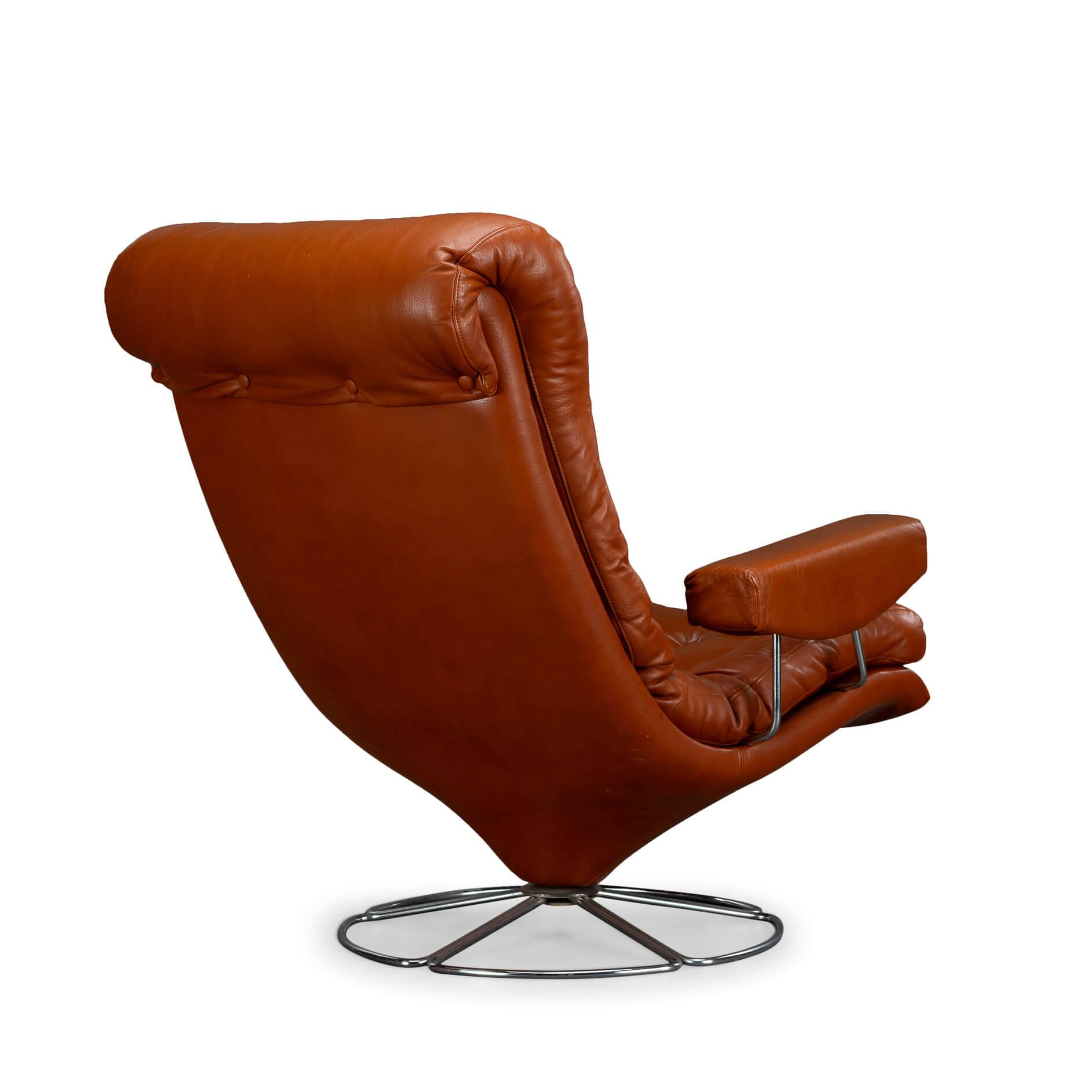 Cognac Leather Swivel chair, 1960s