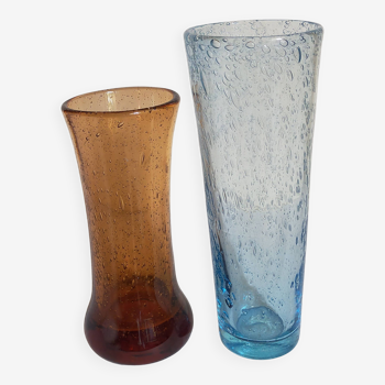 Duo de vases en verre soufflé de Biot vintages