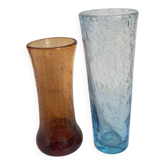 Duo de vases en verre soufflé de Biot vintages