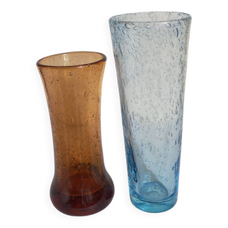 Duo of vintage blown glass vases from Biot