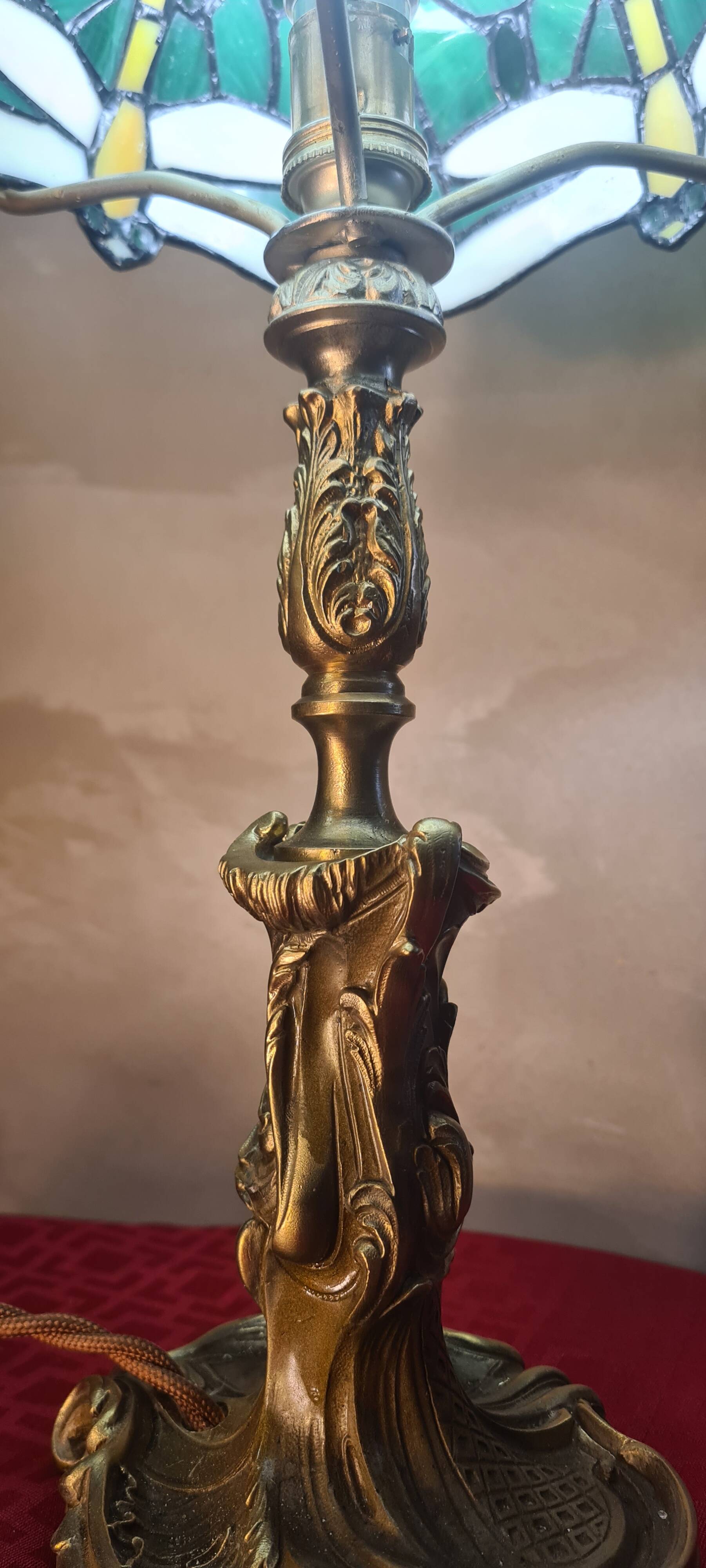 antique art nouveau bronze lamp, old rococo style 44x22 lampshade ve