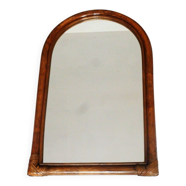Miroir bambou ovale 55.5X34 cm - ancien miroir mural bambou.