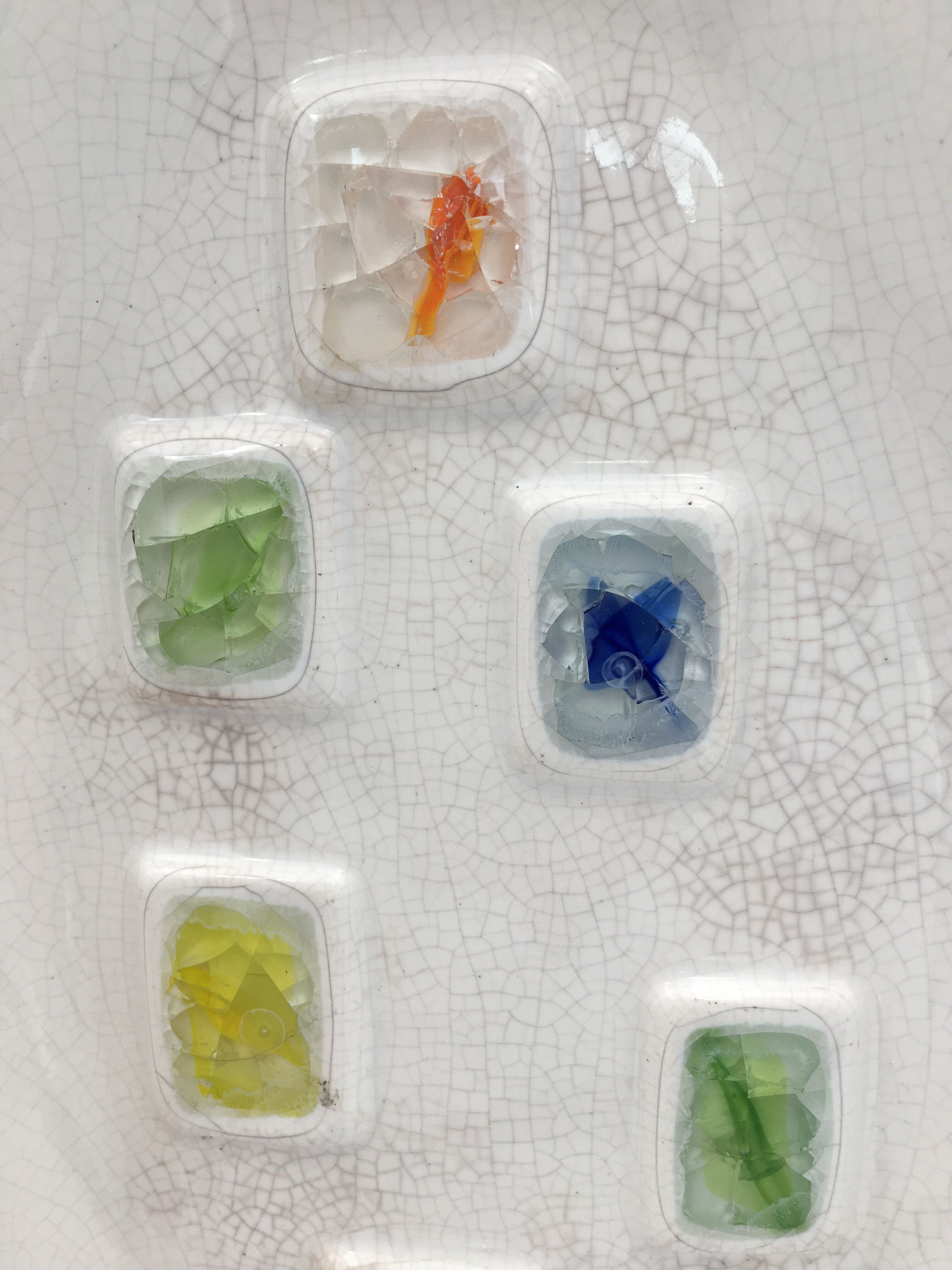 Glazed ceramic bowl, cracked glass decoration, signed Jacquin of California (USA) - 1950s