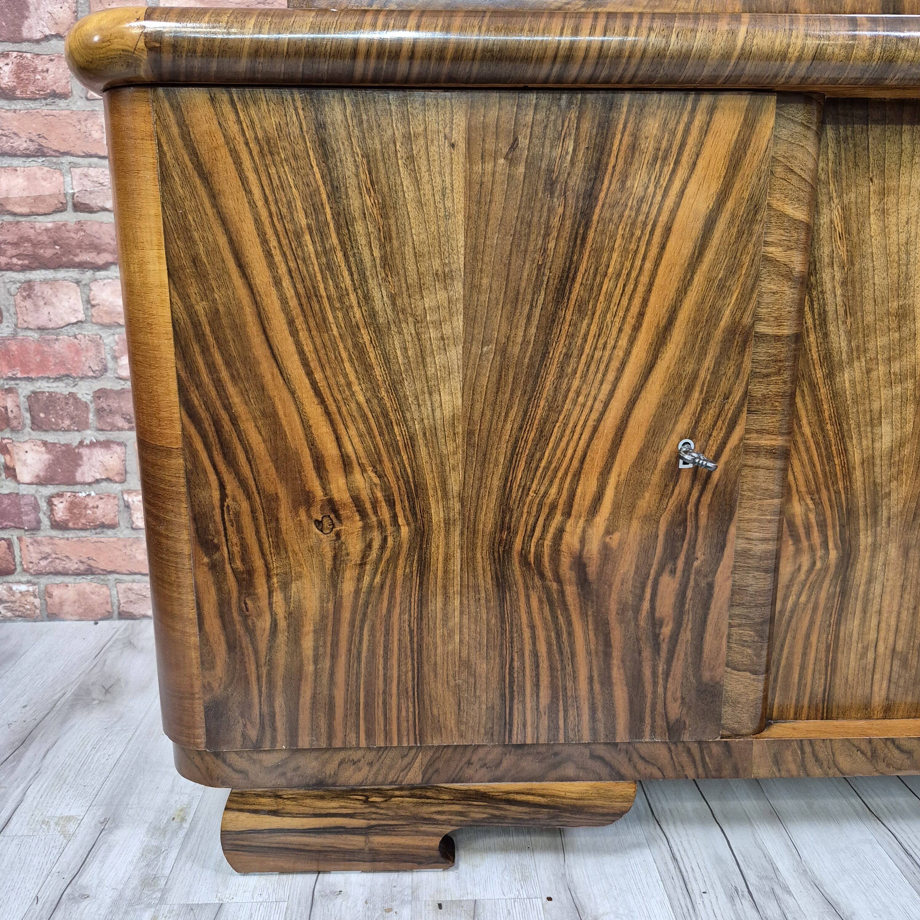 Streamlined Art Deco Walnut Display Cabinet / Sideboard – 1930s / 1940s