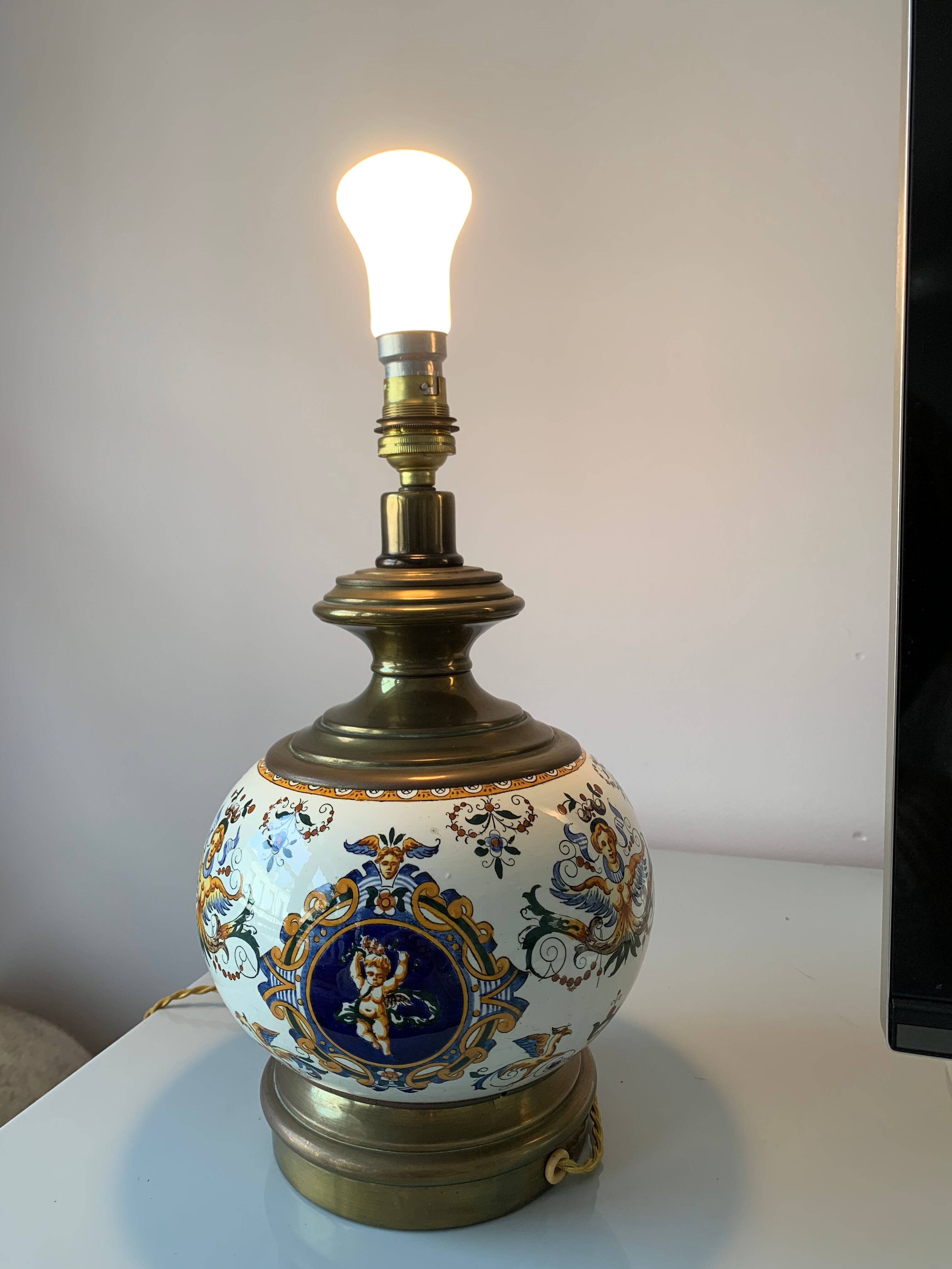 Old faience lamp of Gien Renaissance decoration 1876