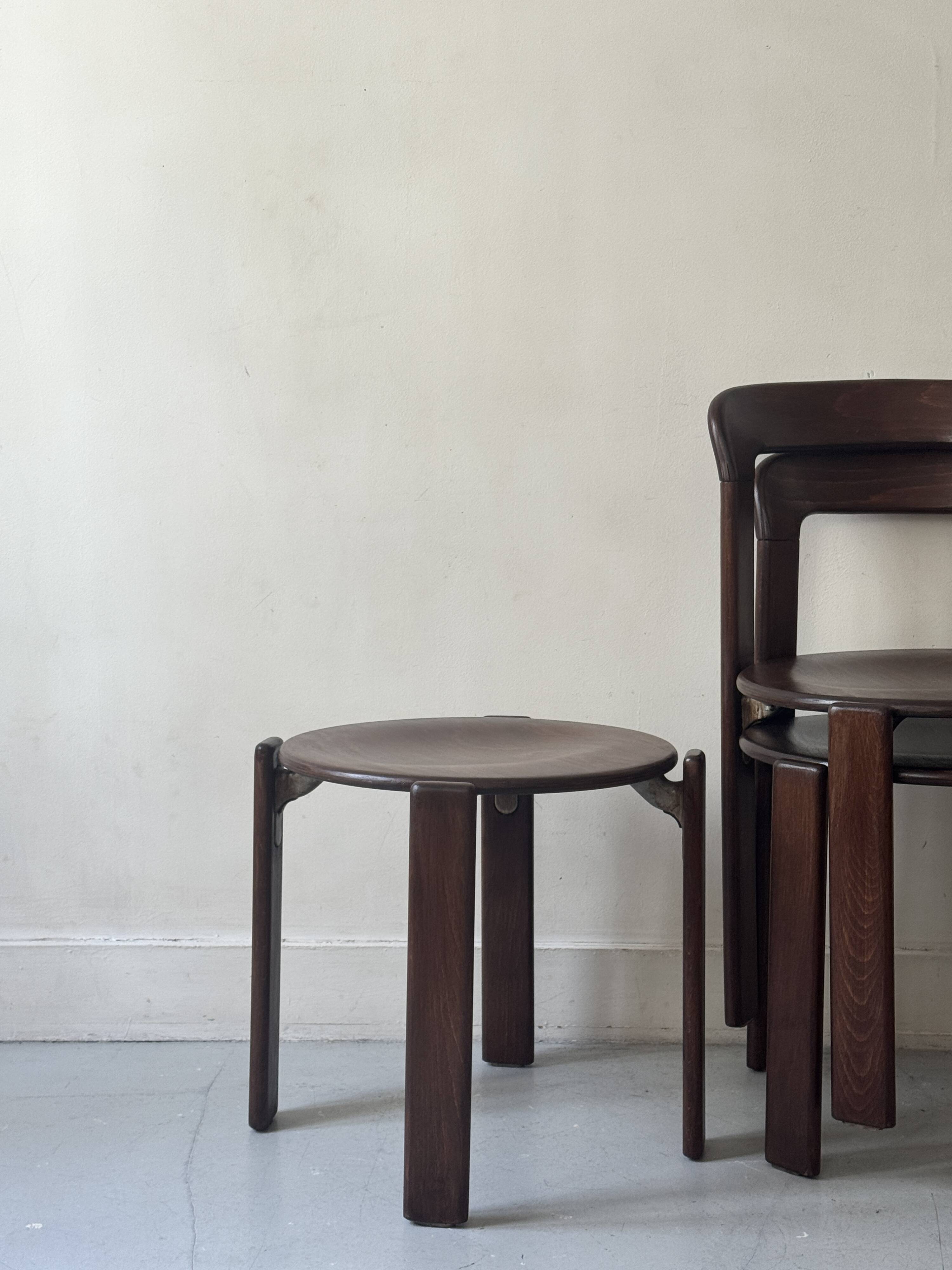 Tabouret, table d'appoint en bois de hêtre  Bruno Rey, Suisse 1970