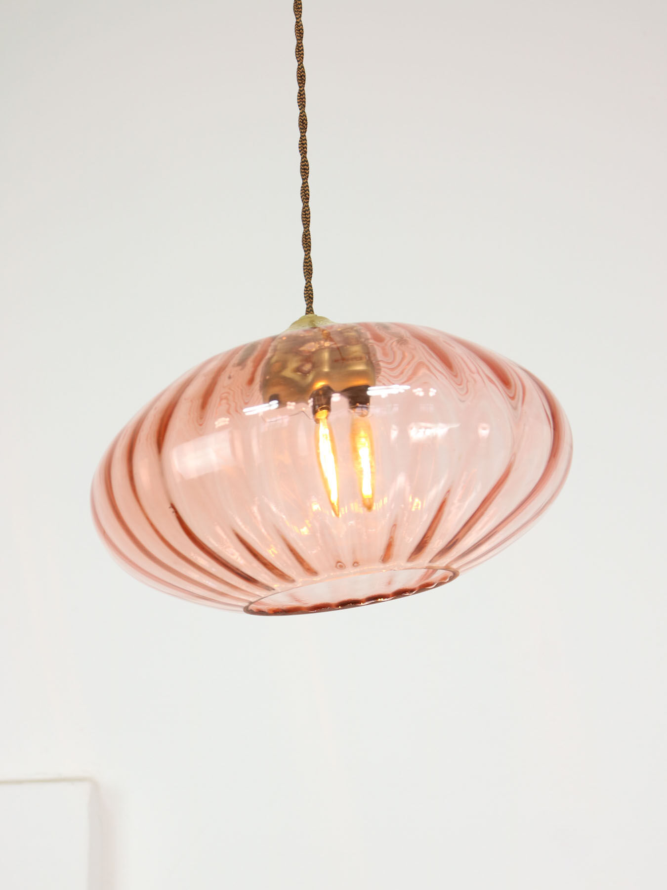 Mid Century Brass and Glass Crooked Pendant Lamp