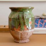 Terra cotta glazed Provencal old enameled antique olive jar