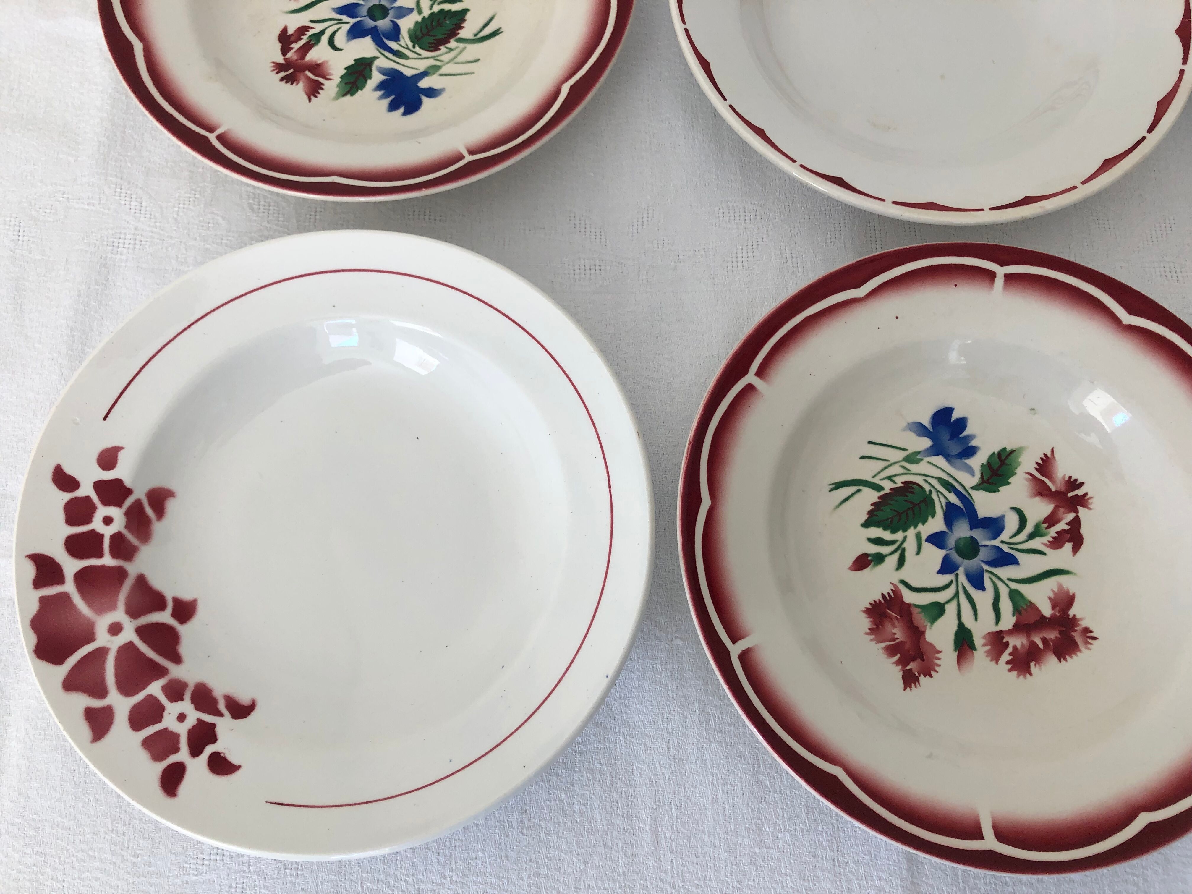 6 vintage faience plates mismatched
