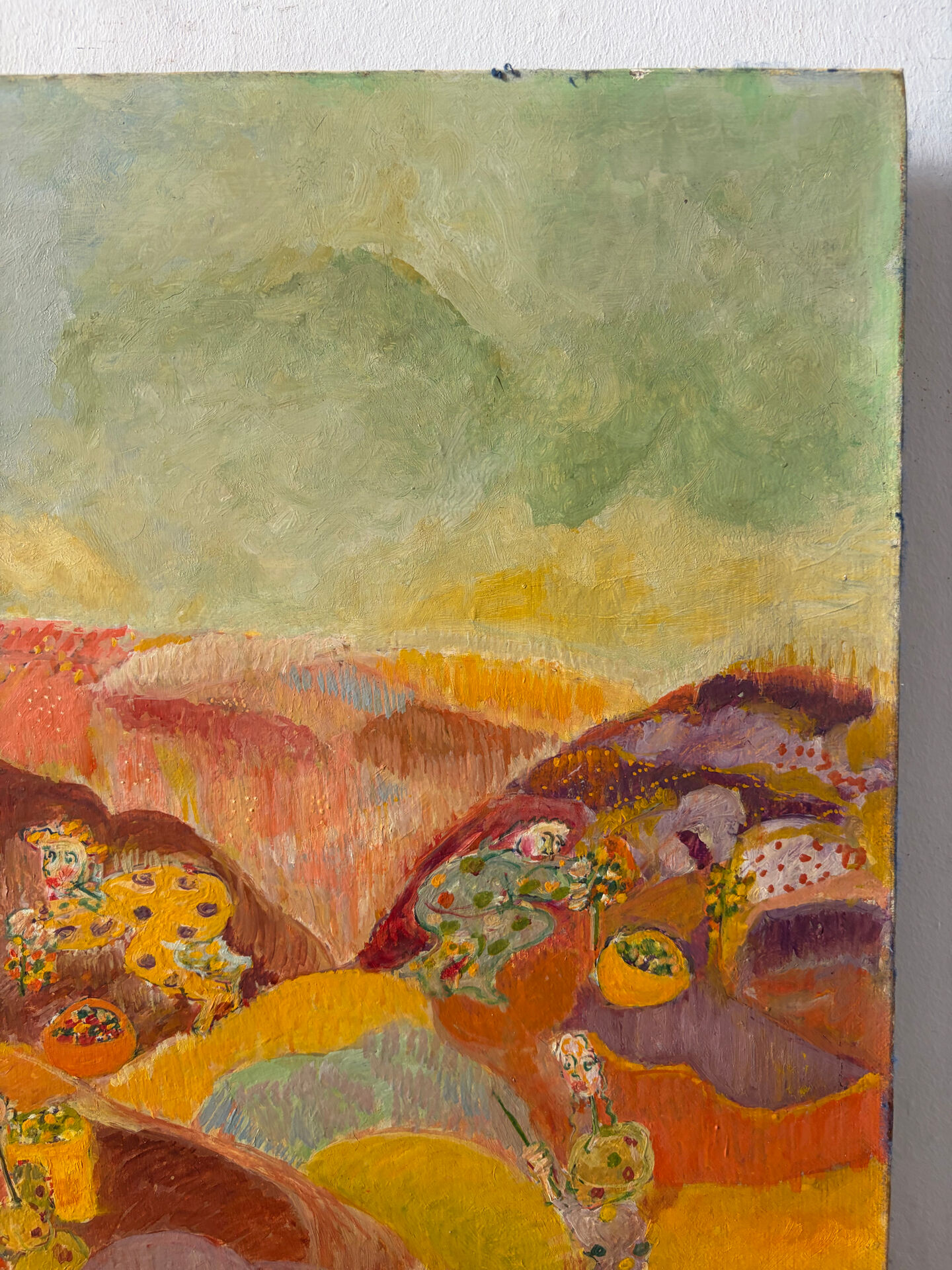 Naive painting: shepherd with sheep, oil on canvas signed