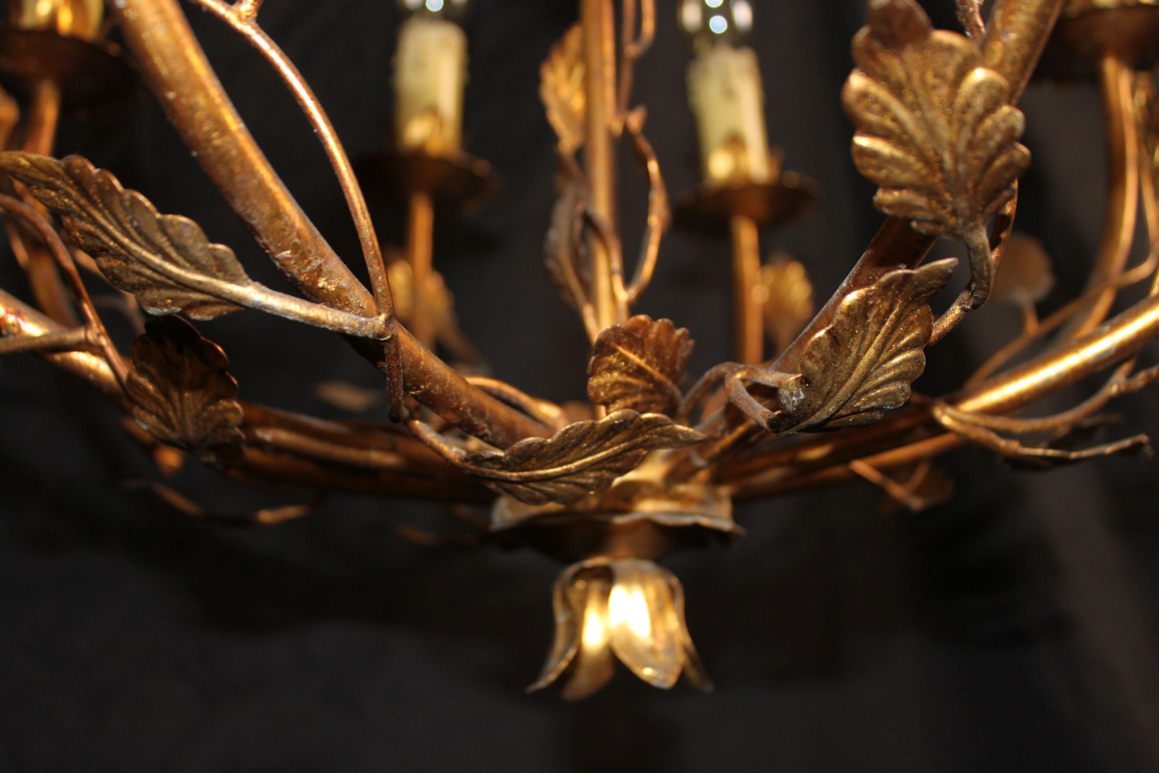Vegetable chandelier in gilded metal, 1960