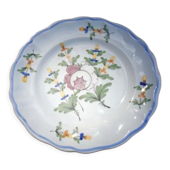 Old flat plate, vintage blue flowered earthenware border
