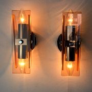 Pair of Veca wall lamps in pink Murano glass Italy 1970
