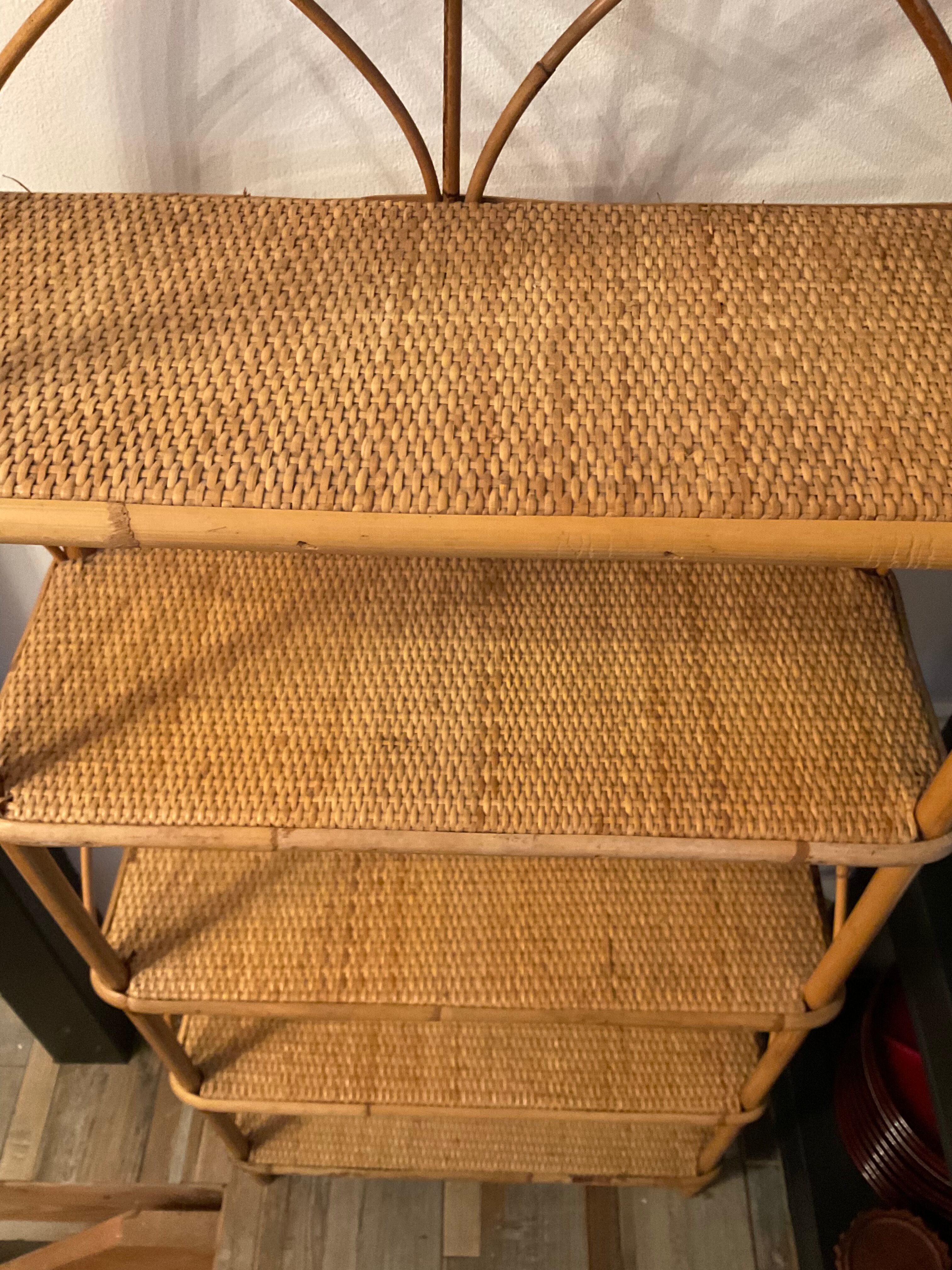 Vintage rattan and wicker shelf 70s