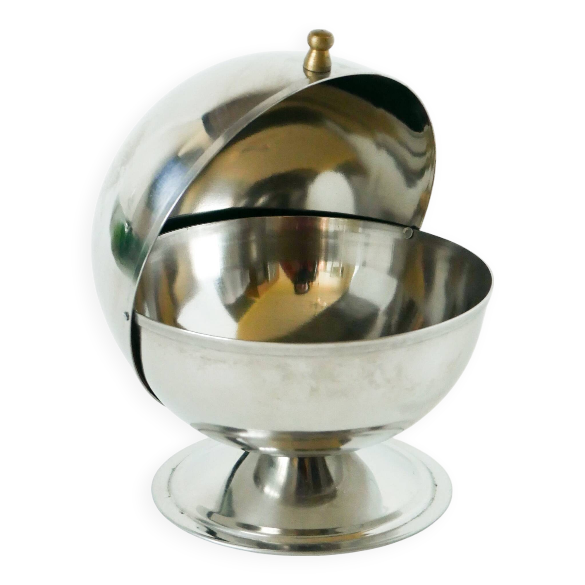 stainless steel sugar bowl, gold knob, 1970