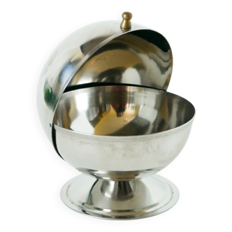 stainless steel sugar bowl, gold knob, 1970