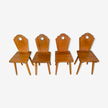 Série de 4 chaises bistrot rustique brutaliste en bois clair