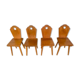 Série de 4 chaises bistrot rustique brutaliste en bois clair