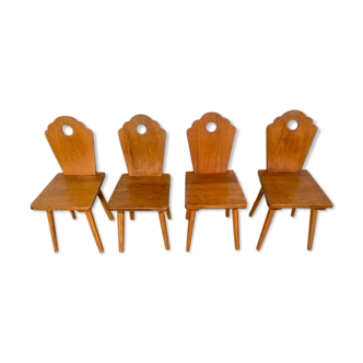 Série de 4 chaises bistrot rustique brutaliste en bois clair