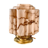 Lampe globe art deco en opaline marbrée rose