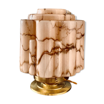 Lamp globe art deco in pink marbled opaline