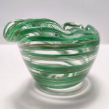 Murano Glass Bowl or Ashtray with Green Canes and Aventurine Glass, Italy