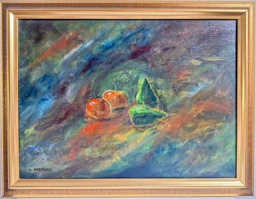 Oil on canvas “Still Life with Fruits” by Olle Bredford,Vintage & Framed 38×30cm