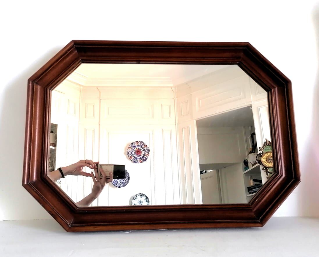 Hexagonal wooden mirror, 1950 70x49cm