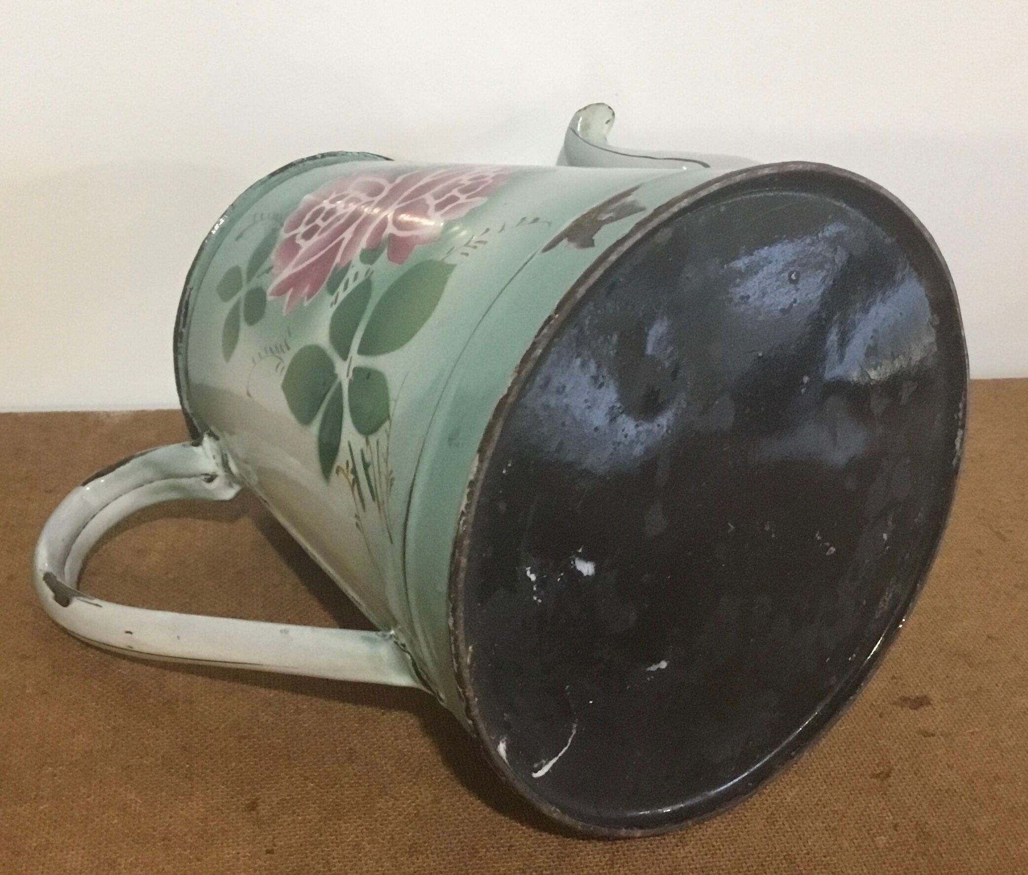 Enamelled coffee maker green water color flowery model without lid