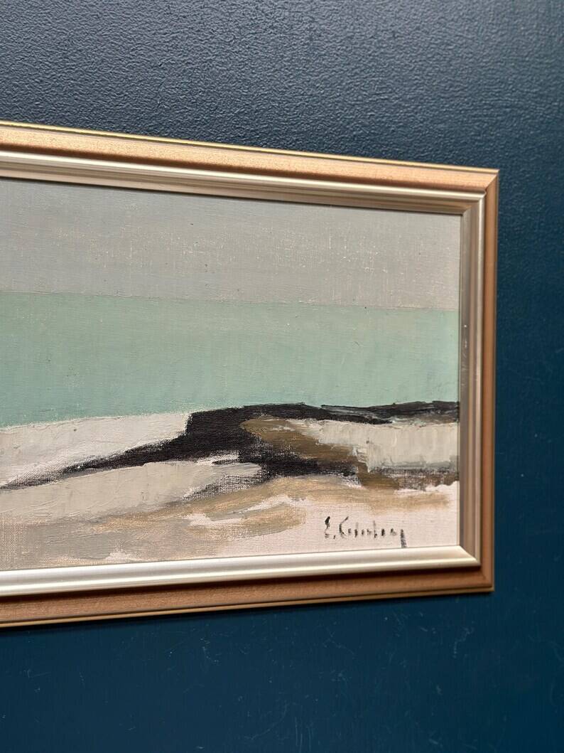 Large Original Swedish Oil on Canvas – 'Coastal Landscape' by Eric Cederberg (1897–1984) – Signed – vintage and framed – 36 × 87 cm (14.2 × 34.3 inches)