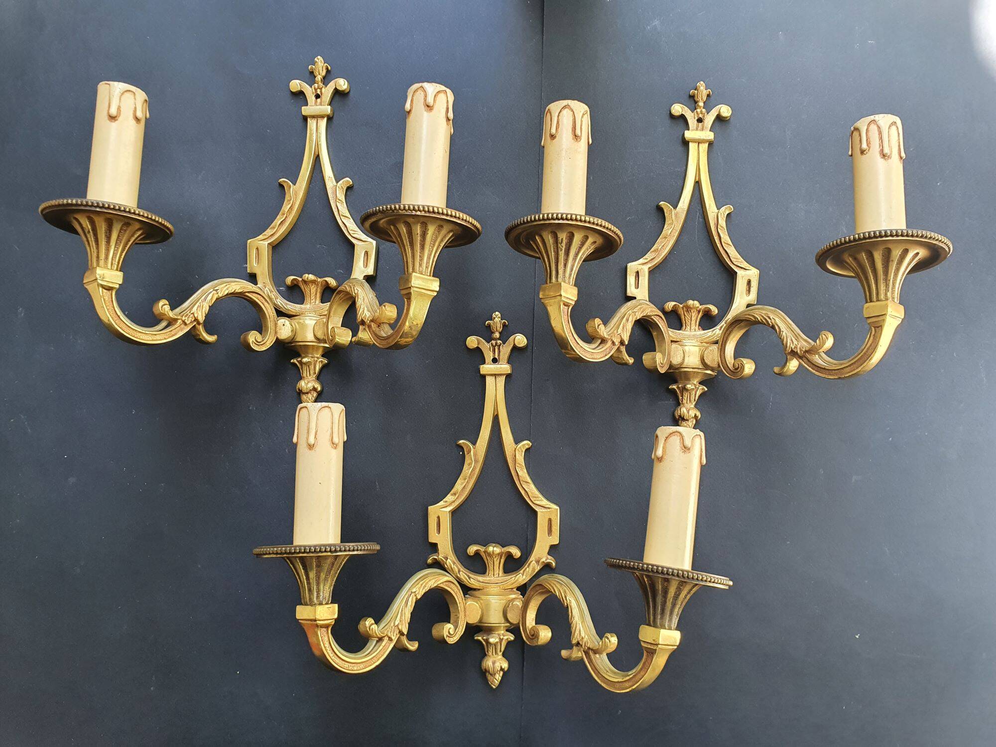 Three Louis XVI bronze wall sconces by Lucien Gau, Paris, antique.