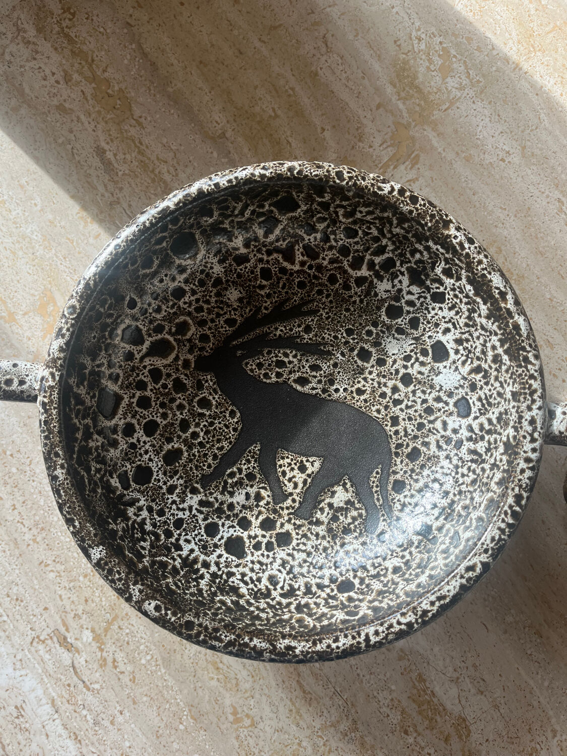 Footed bowl fat lava rock decor 1970