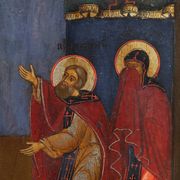 19th Century oak Traditional Religious Icon Saint Healing a Sick Person