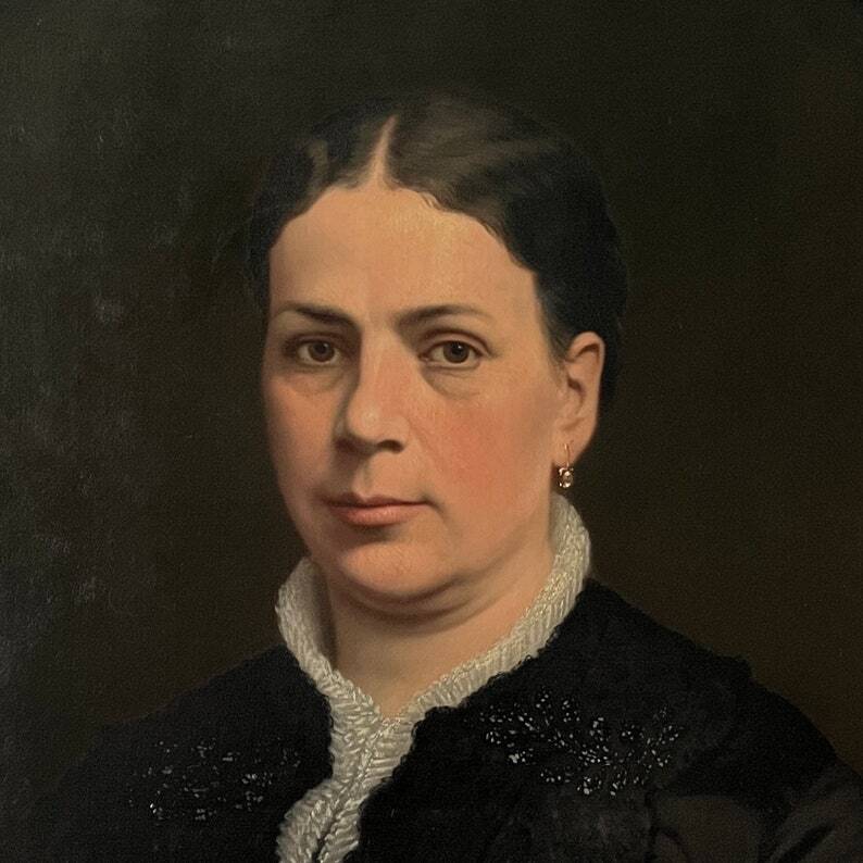 Peinture à l'huile ancienne du 19ème siècle, Portrait de femme