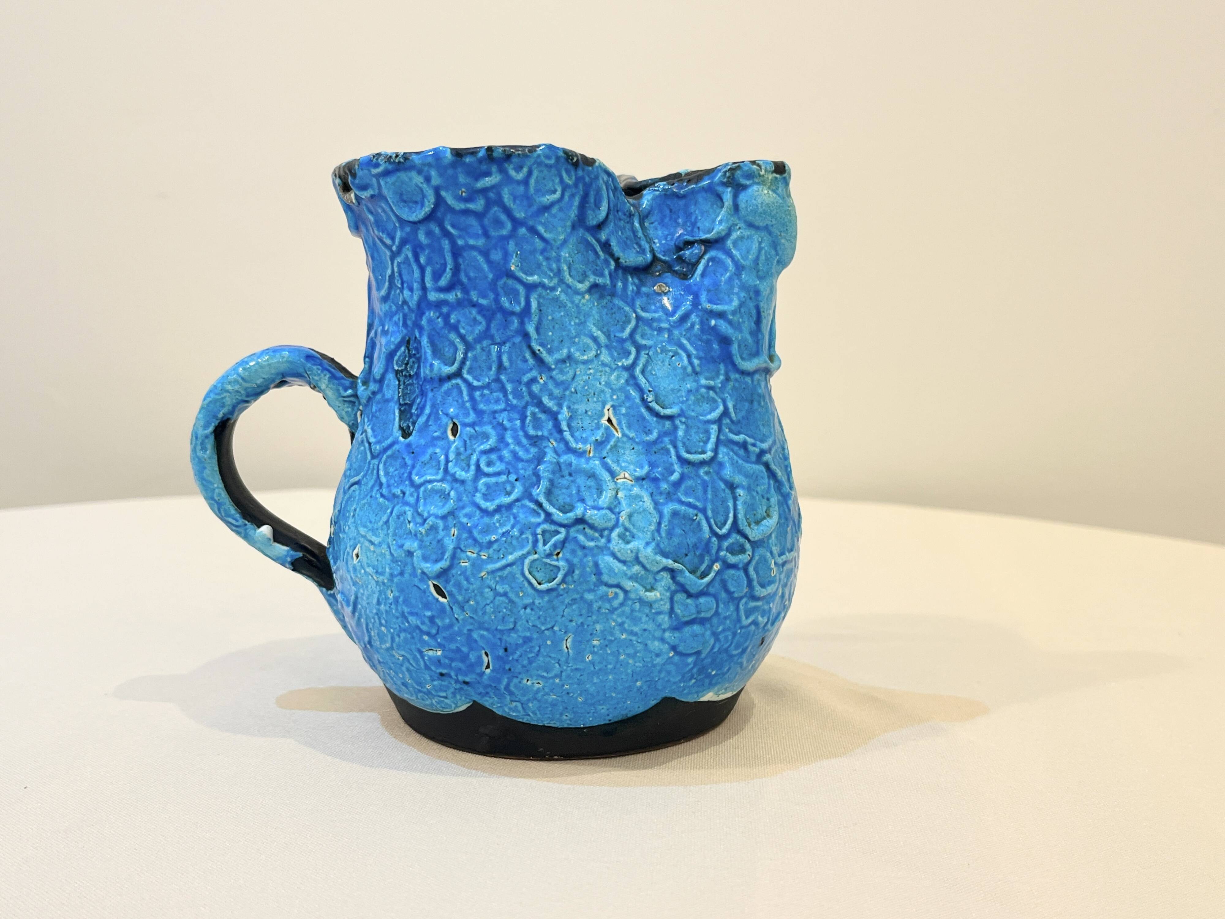 Pitcher Vase Fat Lava ceramic stoneware blue black 1960 Glacier enamels Cyclope Pottery Annecy Charles