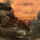 Oil on canvas, "Riverside at sunrise" signed J.Bain