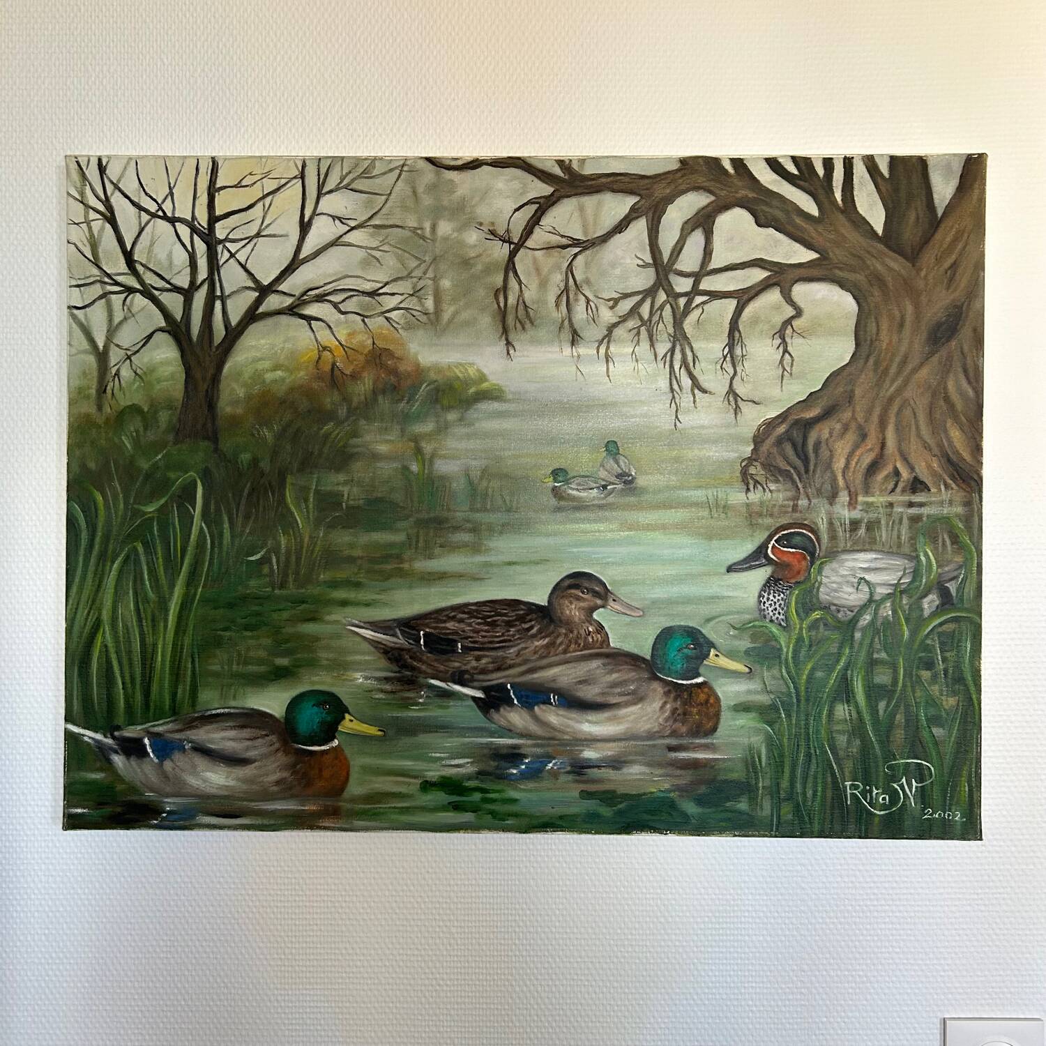 Painting of ducks in autumn