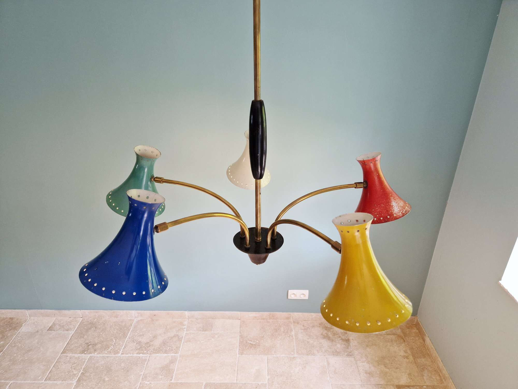 Articulated Diabolo chandelier, Italian design, 1950s-60s