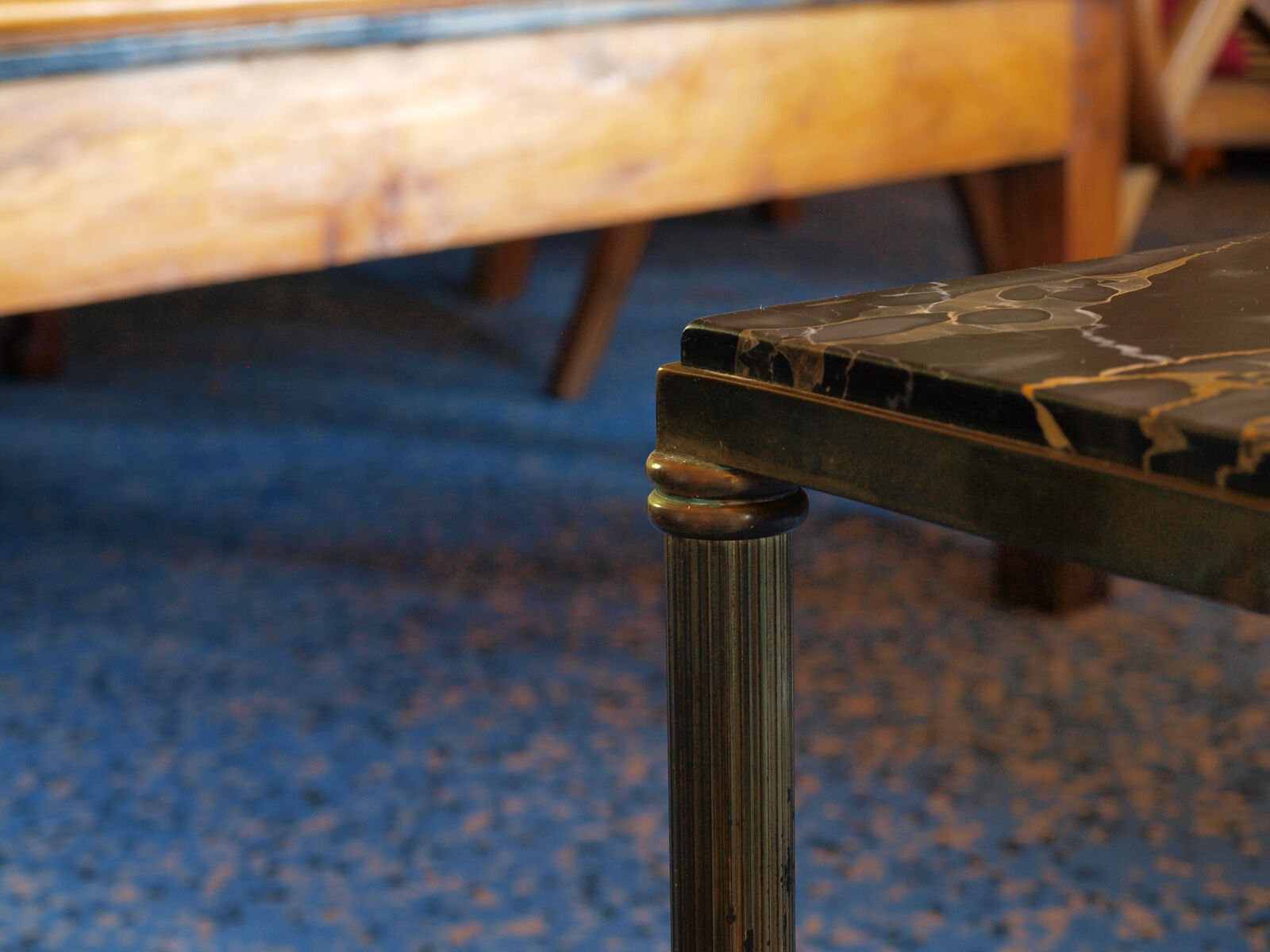 Table low neo classic bronze brass and Portoro marble