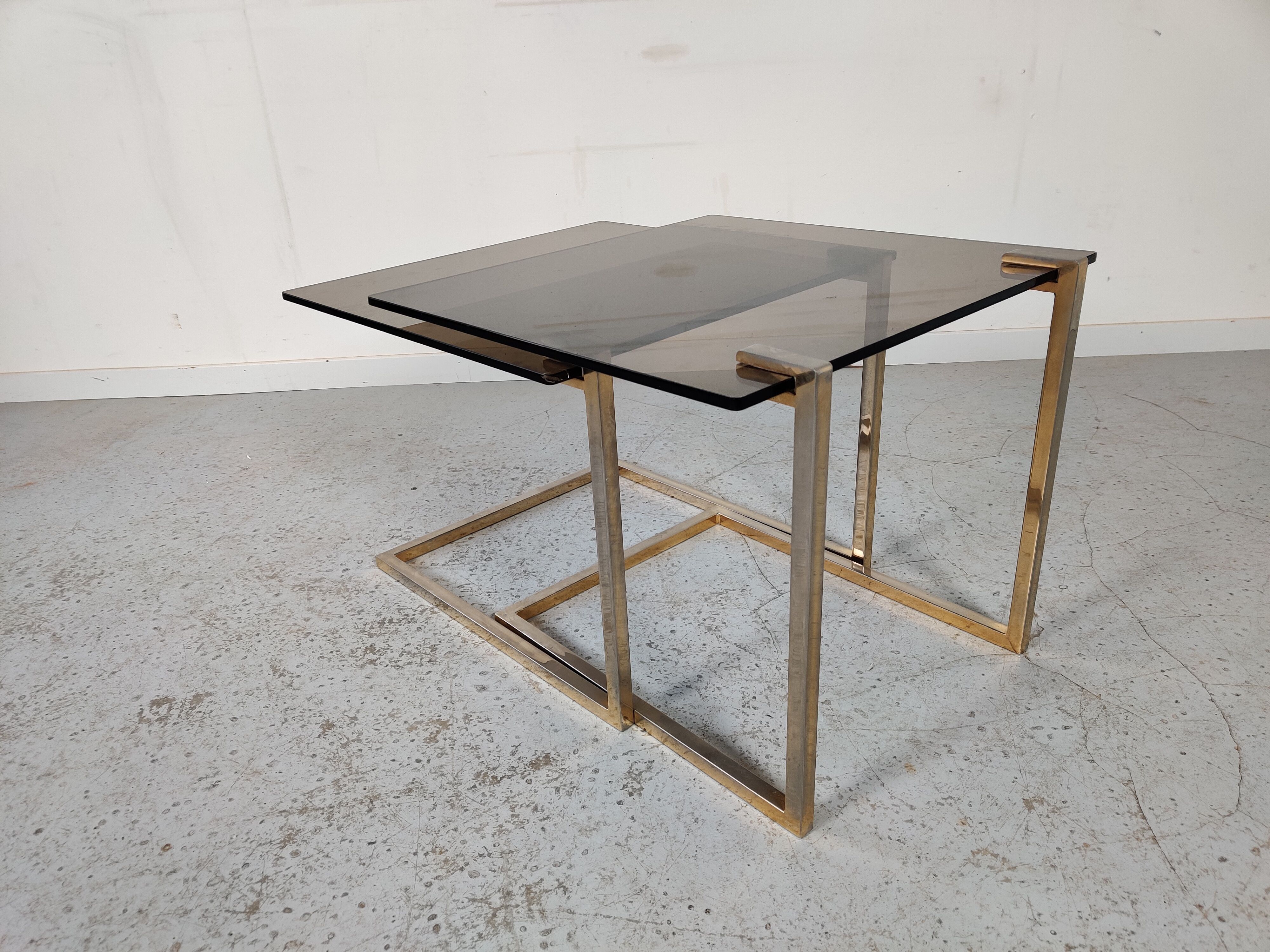 Tables gigognes Ronald Schmitt , verre et métal, années 70/80