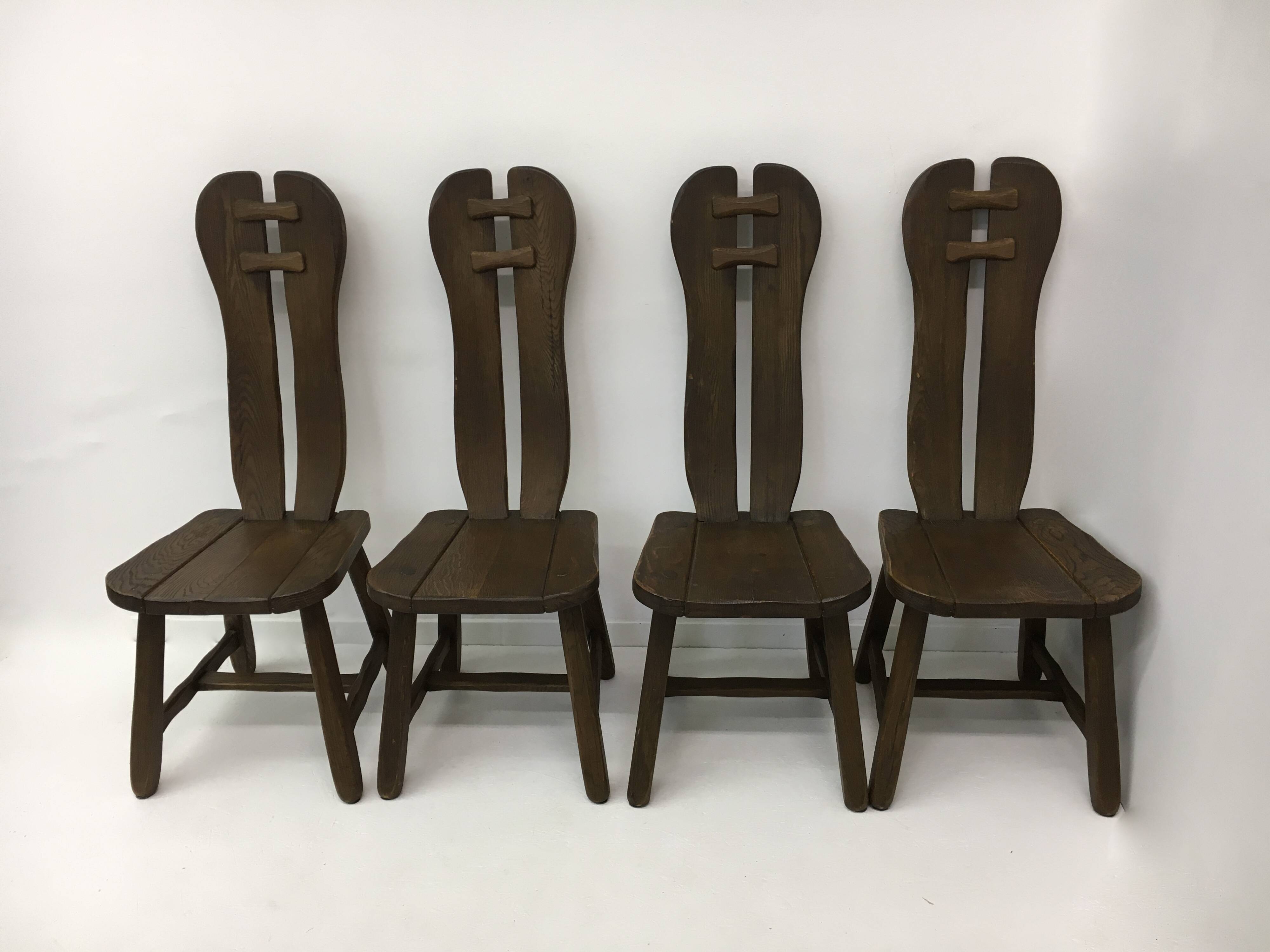 Set of 4 Belgian Brutalist Dining Chairs from De Puydt, 1970’s