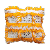 Coussin marocain berbère en coton jaune et blanc fait main 45 x 50 cm