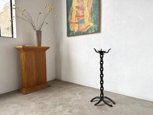 Large wrought iron floor candlestick, folk art, around 1900